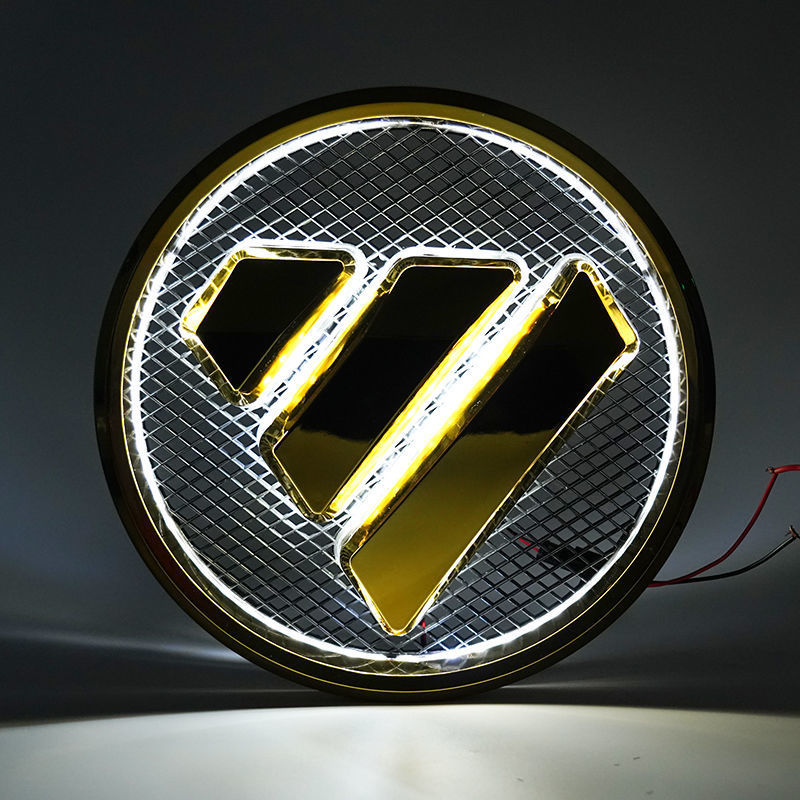 适用gtl欧曼led车标est改装奔驰款发光标etx前面板标彩色带灯圆标