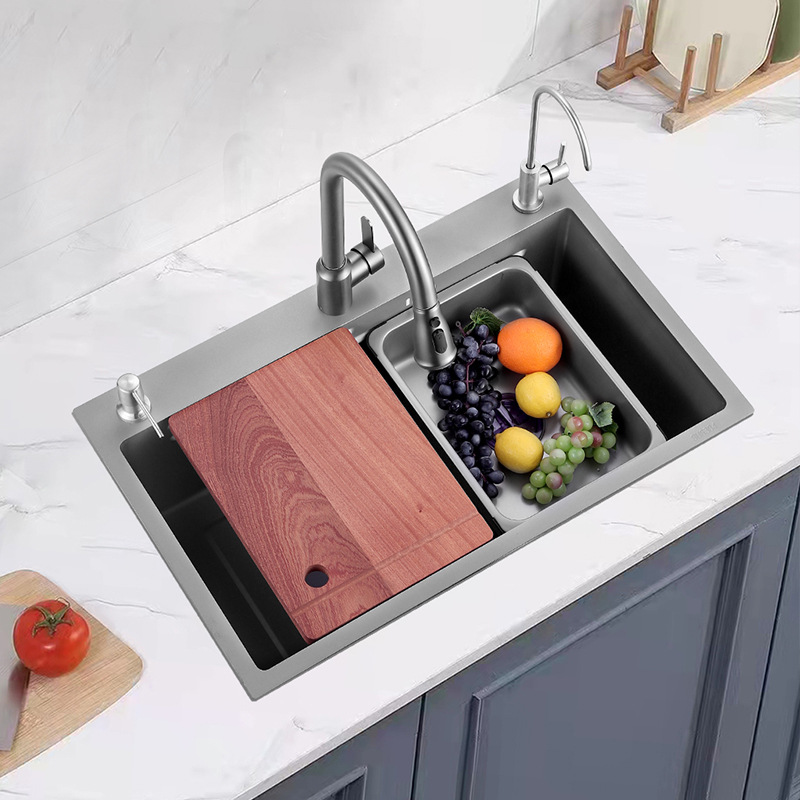 德国枪灰色水槽纳米加厚洗碗槽厨房不锈钢304洗菜盆大单槽台下盆