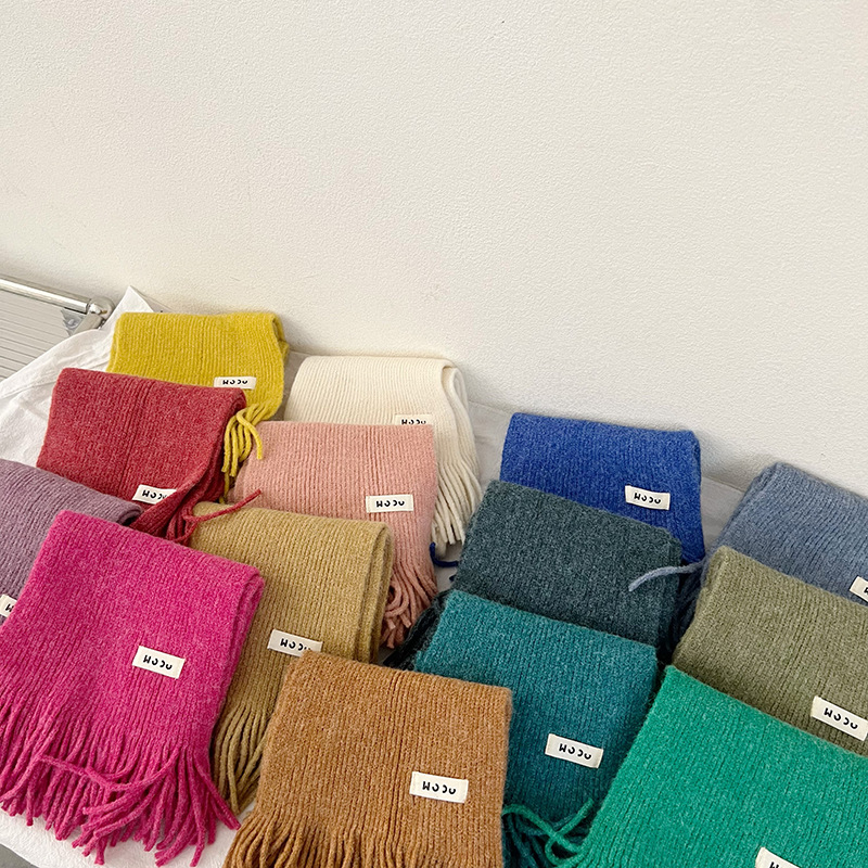 Customized Korean Ins Labeling Solid Color Knitted Wool Children's Scarf Autumn and Winter Men's and Women's Keep Baby Warm Scarf