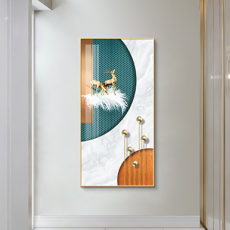 玄关装饰画现代简约过道走廊背景墙壁画北欧入户客厅镶钻晶瓷挂画