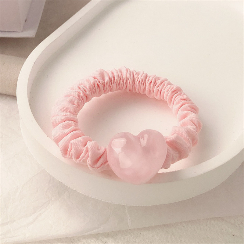 Pink Girl Cute Peach Small Intestine Hair Ring Hair Rope High Elasticity Love Heart Bow Tie Rubber Band Headband Hair Accessories