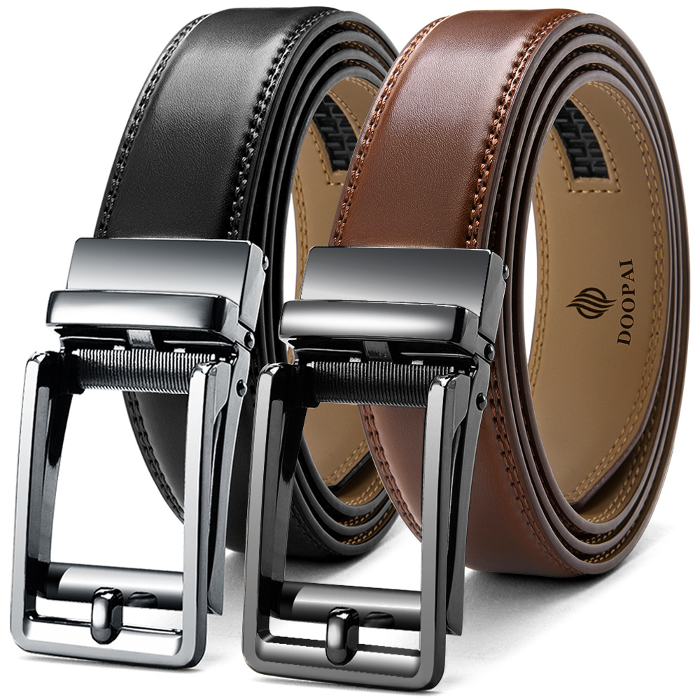 亚马逊跨境爆款 男士假针扣牛皮裤带腰带翻版反拉合金自动扣皮带