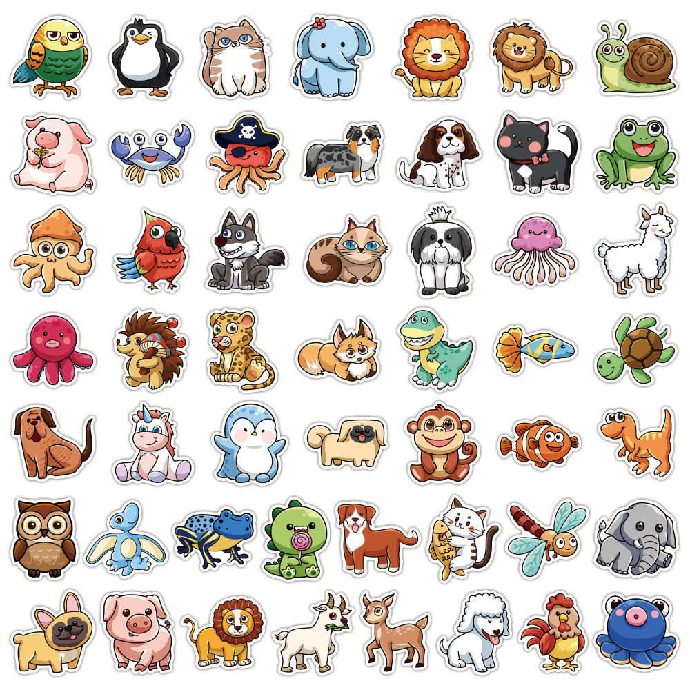 50-400张卡通可爱小动物贴画手机壳行李箱笔记本儿童文具手账贴纸