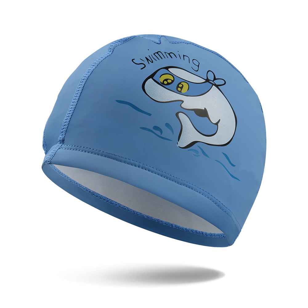 Children's Swimming Cap Pu Waterproof Swimming Cap Dolphin Cartoon Comfortable Not Tight Head Girl Boy Beach Hot Spring Equipment