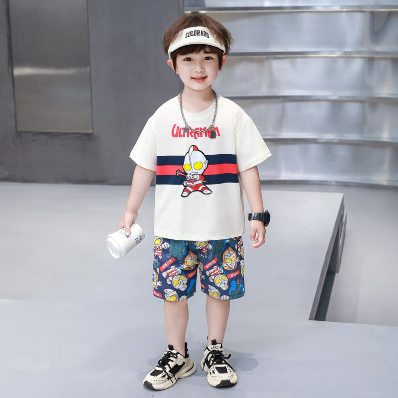 儿童夏装奥特曼衣服男童短袖套装2024新款小童宝宝潮酷痞帅两件套