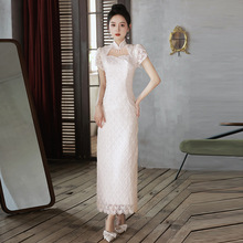 新中式改良旗袍礼服2024新款夏季白色领证订婚复古感敬酒服