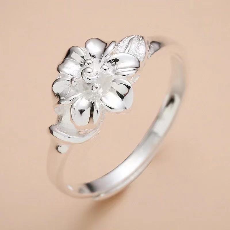 银佳银饰 足银990 花卉百合花戒指 简约时尚玫瑰花 一件代发