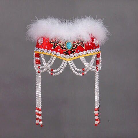 儿童蒙古族香妃帽少数民族舞蹈演出头饰帽子鹅毛毛女童蒙古公主帽