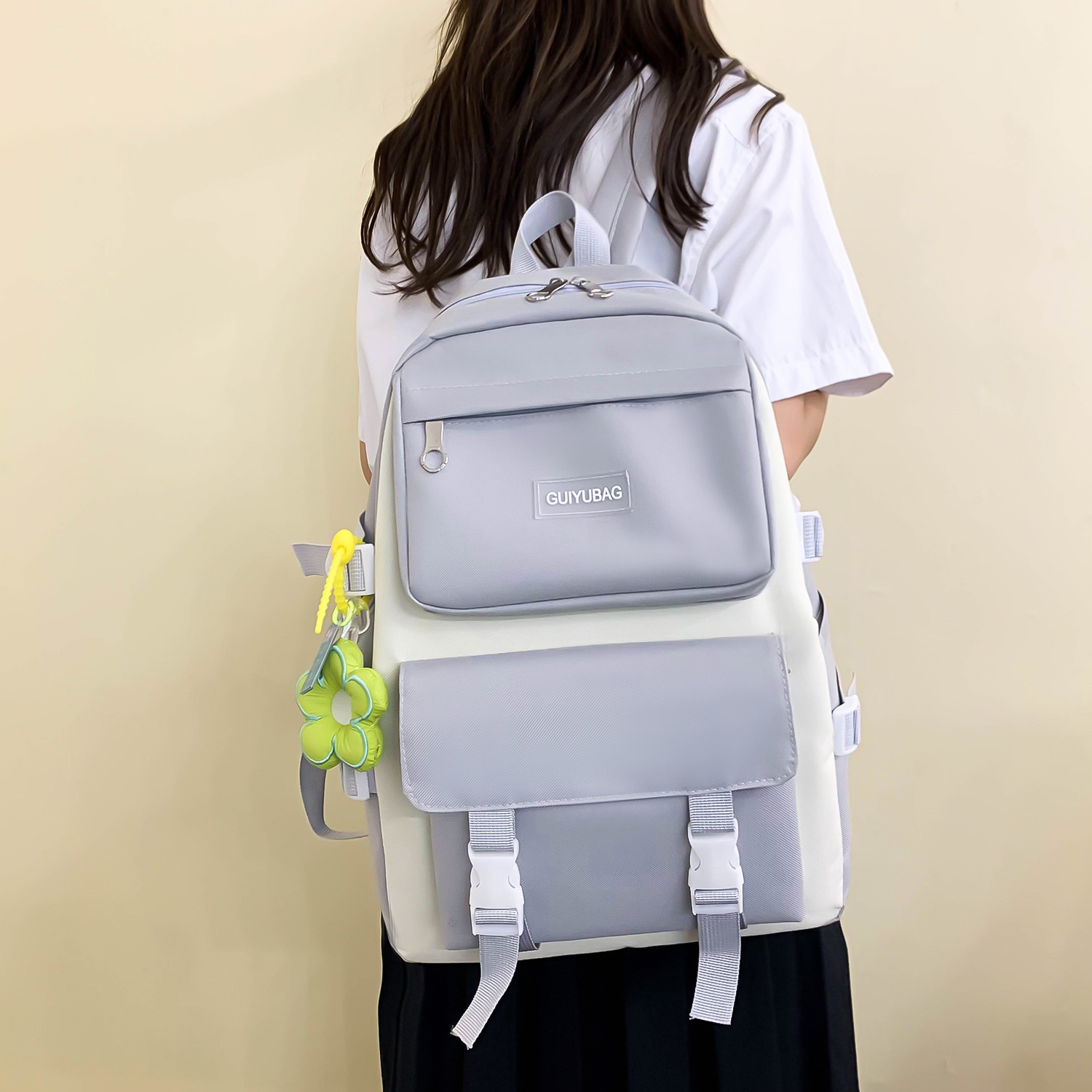 Color Matching Middle School and College Schoolbag Backpack Trendy Simple Female Student Travel Laptop Bag