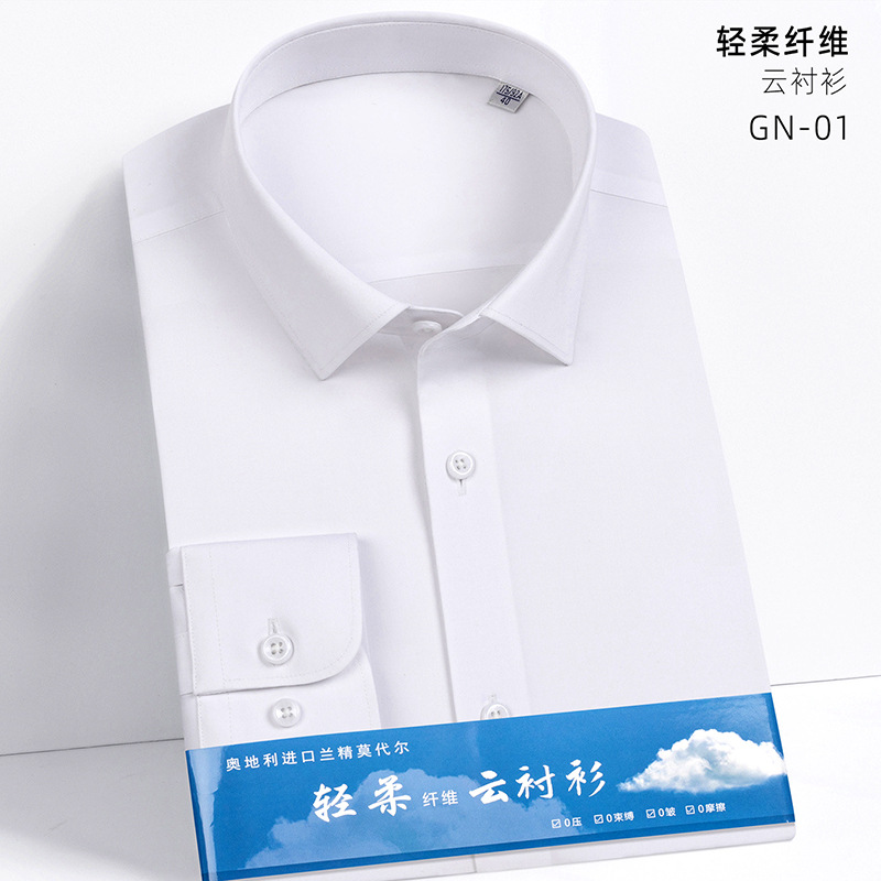 Spring New Shirt Men's High-Grade Long Sleeve High Elastic 0 Sense Modal Business Formal Wear Men's Shirt White Large Size