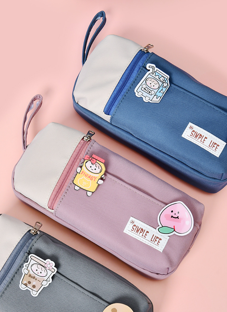 小清新韩版笔袋帆布大容量创意徽章胸针文具盒小学生男女笔盒