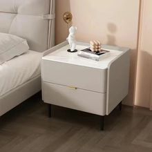 2023新款全实木床头柜卧室家用现代简约皮质岩板床头储物柜北欧风