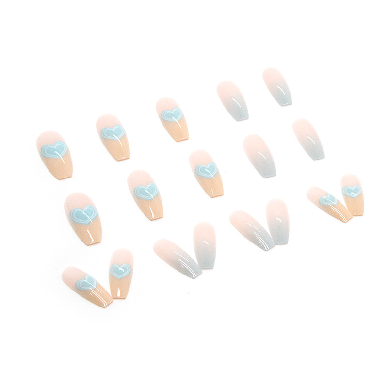 Long Heart Cool Gradient Nail Stickers Wear Nail Finished Products Wholesale High Sense Nail Sticker 24 Pieces Boxed