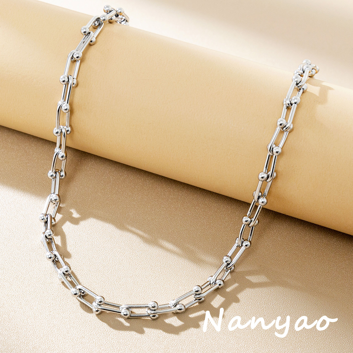 【nanyao】欧美钛钢手链夸张u型拼接项链小众简约马蹄链条批发