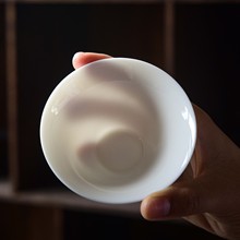 德化羊脂玉白瓷品茗杯个人主人杯中式沉雕斗笠杯一百毫升斗笠酒杯
