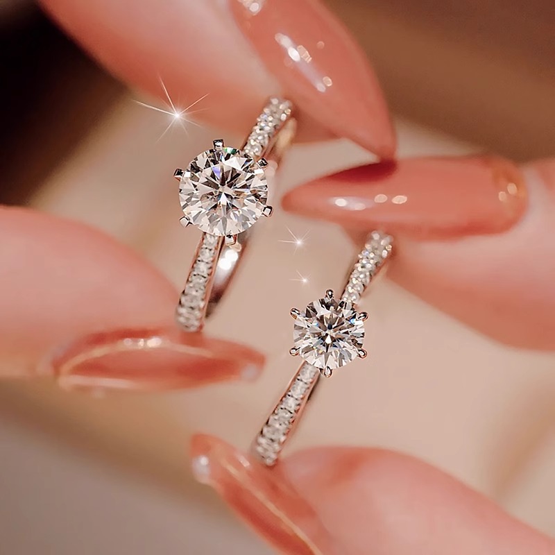 莫桑石1克拉钻戒pt950铂金求婚订婚结婚微镶经典六爪纯银戒指女