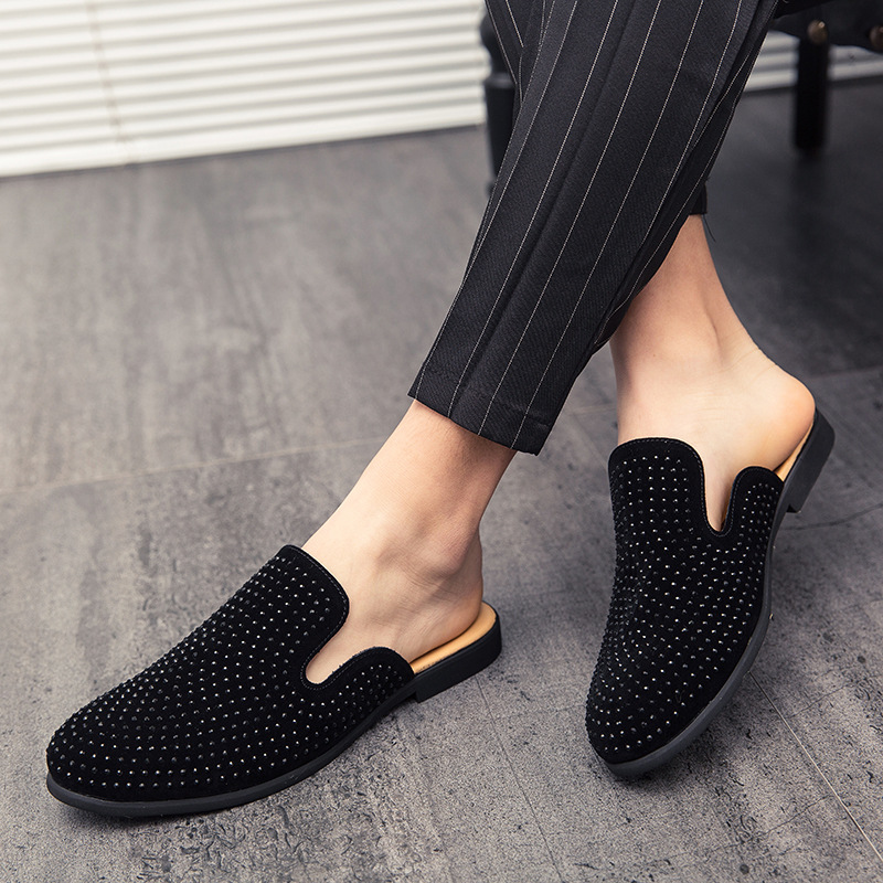 夏季镶钻拖鞋男士个性凉鞋凉拖鞋透气懒人半拖鞋韩版潮流休闲鞋男