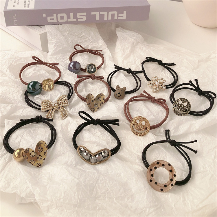 Alloy M Bean Metal Hollow Pearl Headband Hair Band Elegant Korean Internet Famous Leopard Print Rubber Band Hair Rope Hair Accessories