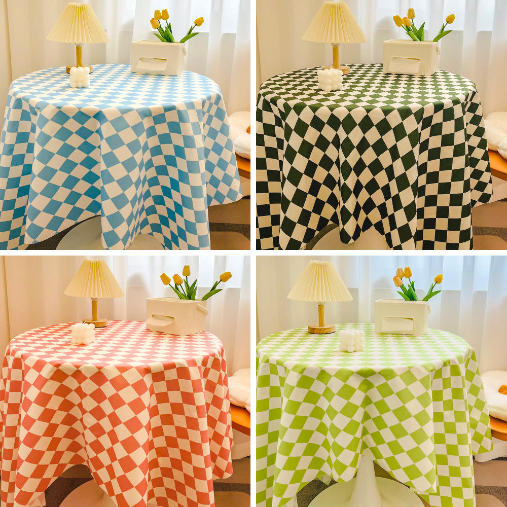 菱形格子桌布绒布轻奢高级感ins风圆桌桌布茶几餐桌布装饰背景布
