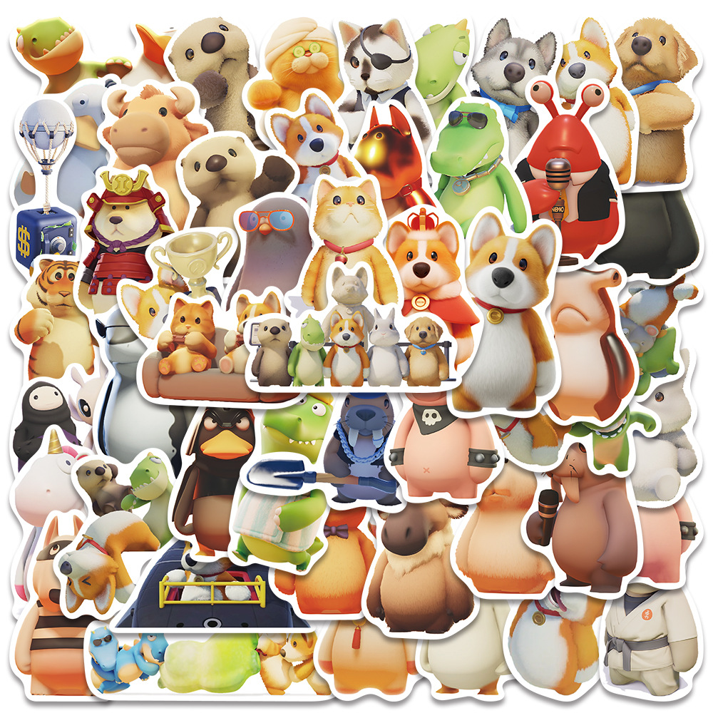 50张卡通动物派对游戏涂鸦手帐贴画手机水杯平板水杯装饰防水贴纸