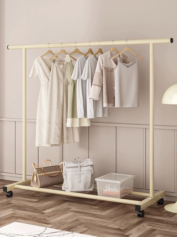 floor-standing clothes hanger household bedroom cream style hang clothes folding simple indoor dormitory mobile cool down coat rack