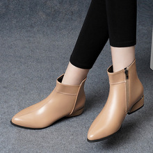 加绒女靴2022冬季新款短筒中跟棉靴保暖侧拉链短靴时装靴批发