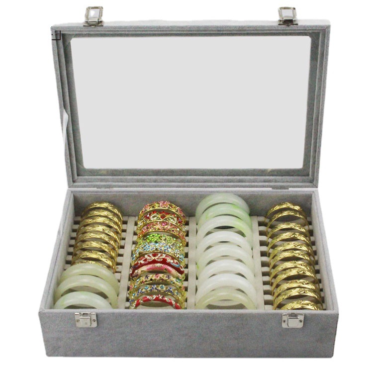 批发手镯盒 珠宝首饰盒子手镯子收纳展示金银玉首饰箱 玻璃带盖