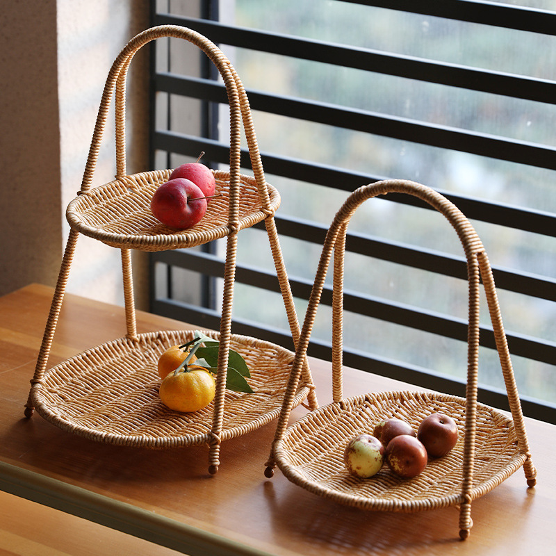 Creative Multi-Layer Fruit Plate European Style Dried Fruit Plate Imitation Rattan Home Snack Dish Candy Afternoon Tea Tray Basket