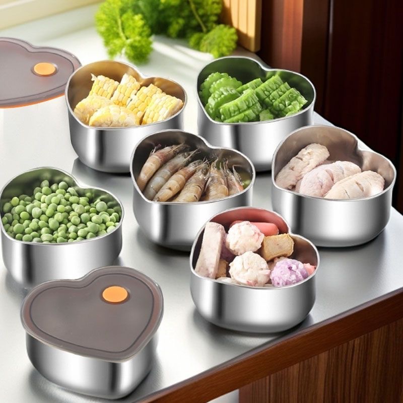 新款不锈钢保鲜盒爱心形状高颜值食物分装盒冰箱收纳盒密封防漏