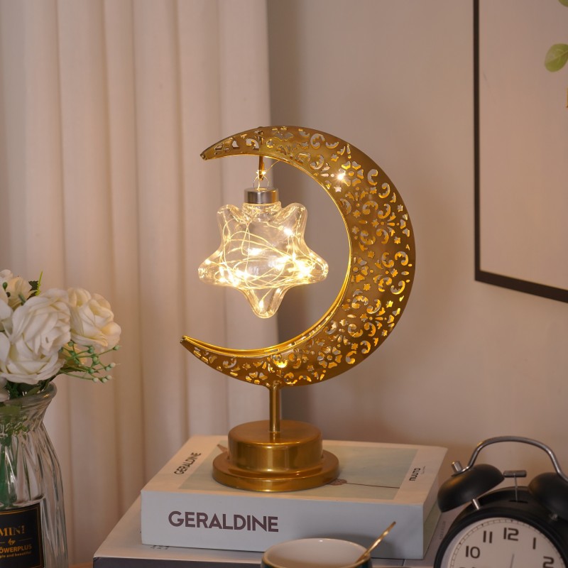Cross-Border Led Wrought Iron Moon-Light Lamp Ball Lamp Muslim Holiday Decorative Lamp Bedroom Table Lamp Atmosphere