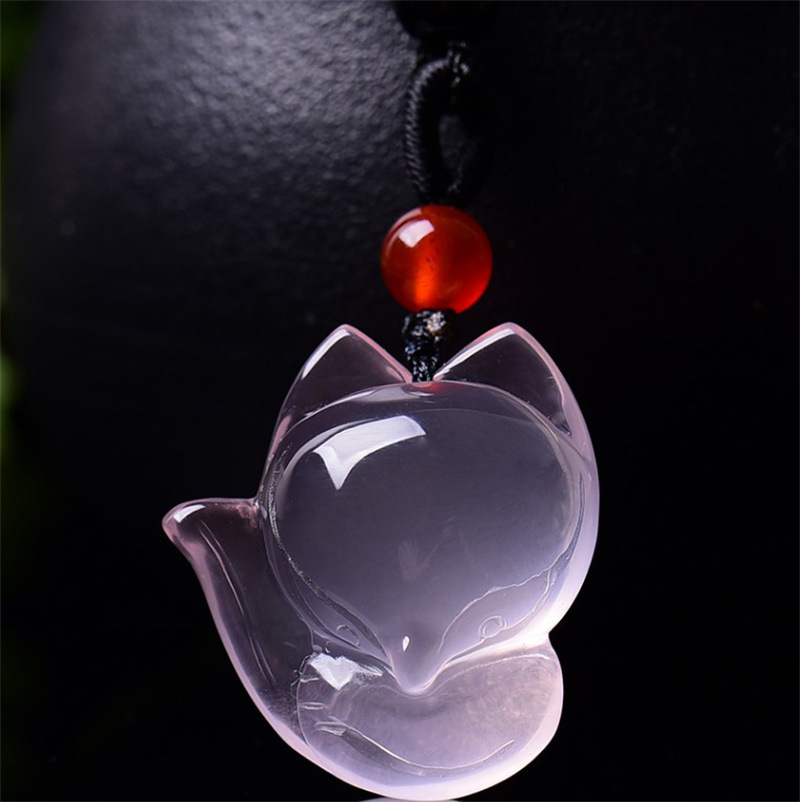 天然水晶 粉晶狐狸吊坠批发 粉晶雕刻狐狸裸坠 diy手工饰品配件