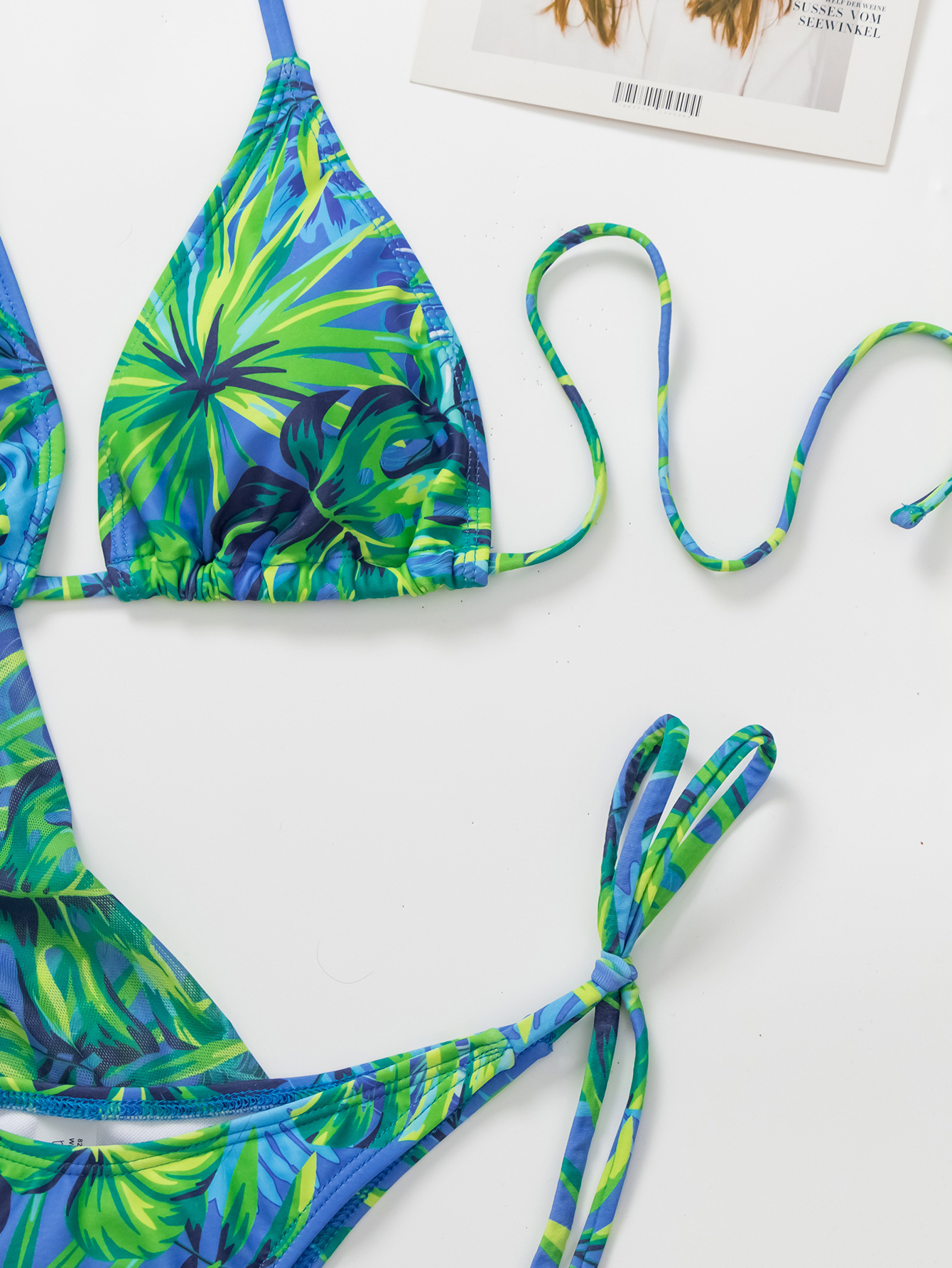 New Blouse Swimsuit European and American Swimsuit Three-Piece Set Shawl Bikini Tropical Leaves Female Bikini