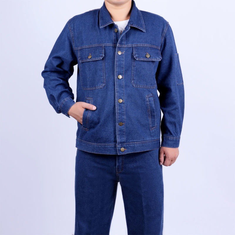 Work Clothes Suit Men's Electric Welding Denim Thickened Anti-Scald and Wear-Resistant Construction Site Auto Repair Labor Protection Cross-Border One Piece Dropshipping