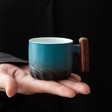 防烫品茗杯带实木手柄陶瓷简约创意茶具单杯功夫茶杯特色小茶具