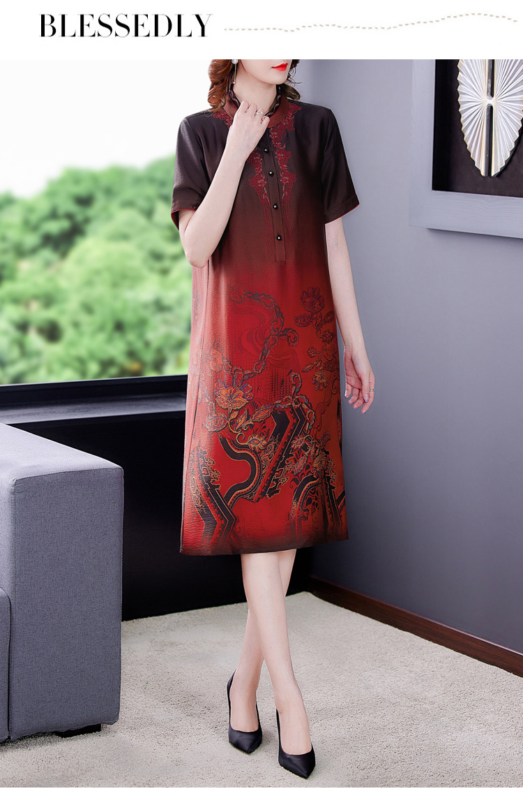 真丝桑蚕丝龟裂纹香云纱连衣裙女中长款2021品牌新款长裙