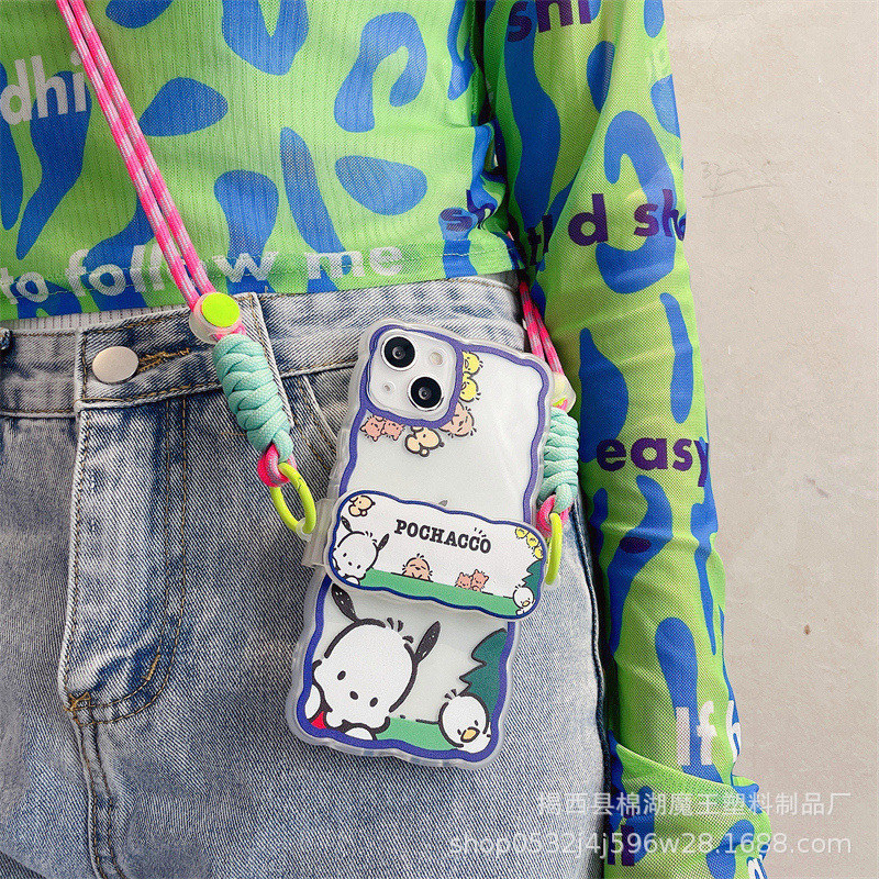 Wave Cute Polka Dot Pacha Dog Crossbody Back Splint for Apple 14promax Phone Case 12 Mobile Phone Lanyard