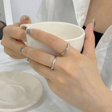 天银S925纯银简约气质磨砂戒指百搭小众设计感素圈可叠戴指环新款