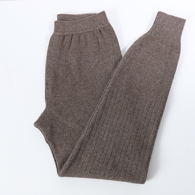 品牌秋冬季100纯羊毛裤男士加厚保暖裤中年羊绒毛线裤高腰打底裤