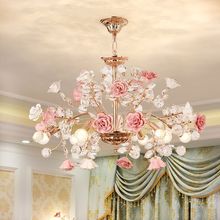 欧式客厅灯餐厅卧室大厅复式楼现代花朵法式田园陶瓷奢华水晶吊灯