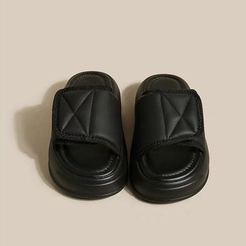 老板娘自留~厚底魔术贴拖鞋女夏外穿2024新款踩屎感松糕一字凉拖