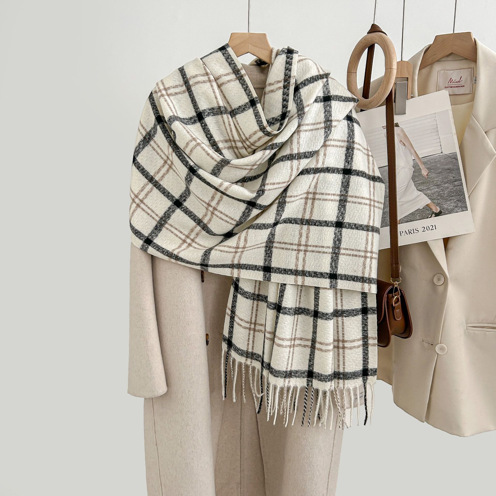 new japanese-style retro plaid artificial cashmere scarf student couple winter thicken thermal scarf high sense shawl