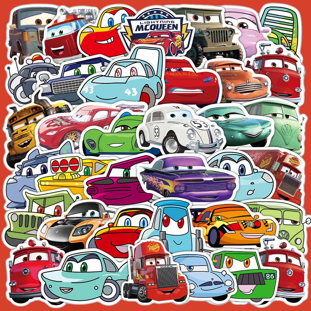 50张汽车总动员贴纸卡通涂鸦小汽车儿童玩具贴画学生笔记本装饰