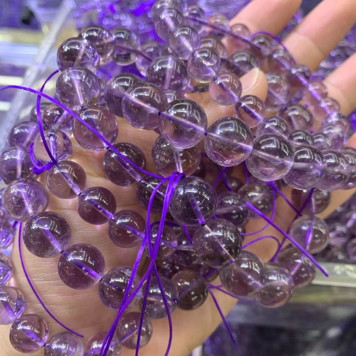 天热紫水晶手链晶体通透品质如图工厂批发做工漂亮尺寸8到11-阿里巴巴