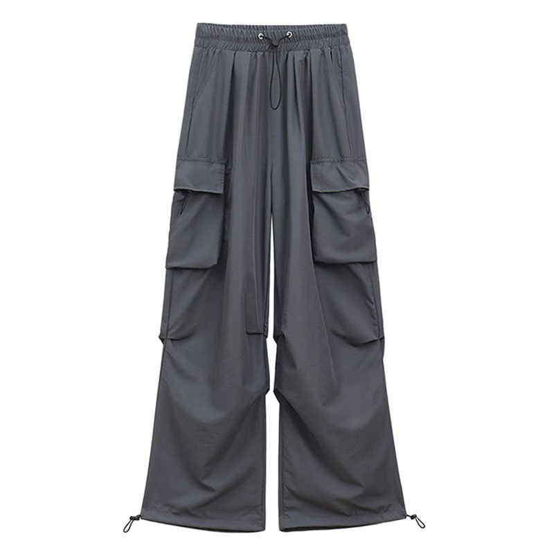 Gray Overalls Women's Summer 2023 New High Waist Parachute Pants Casual Wide Leg Pants Quick-Drying American Sports Pants