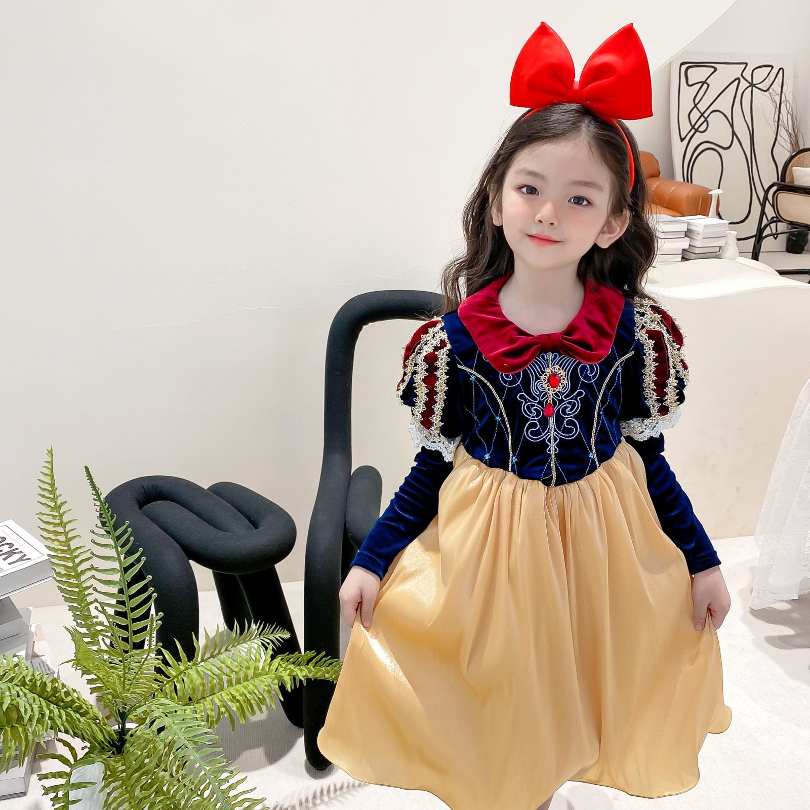 儿童洋装范白雪公主裙女童可爱生日礼服裙摆白雪公主长袖连衣裙