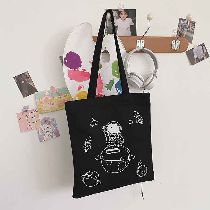 Japanese Ins Harajuku Creative Funny Personality Fun Spaceman Astronaut Rocket Planet Student Canvas Bag Female