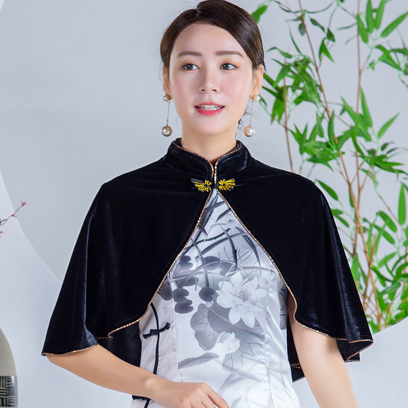 配旗袍的外搭披肩复古开衫金丝绒小外披春秋百搭高档披风短款坎肩