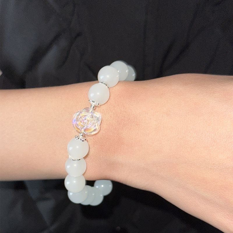 INS Style Good-looking Icy White Jade Pink Bracelet Hand Toy Girl Gradient Flower Student Female Girlfriends' Bracelet