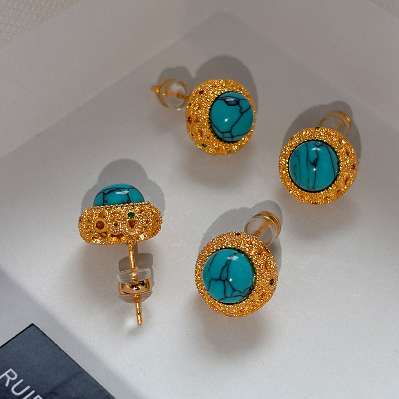 earrings jewelry light luxury minority retro elegant earrings mid-ancient earrings s925 sterling silver natural turquoise earrings for women