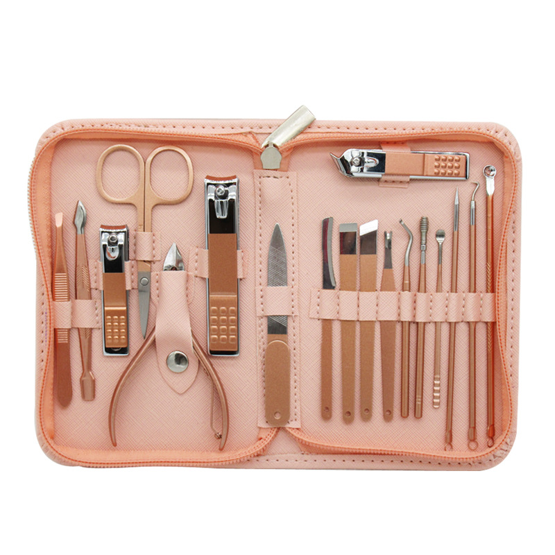 Rose Gold Zipper 9/18 Pieces Nail Scissors Nail Clippers Dead Skin Clipper Eyebrow Trimer Trimming Nail Pedicure Knife Tools Suit